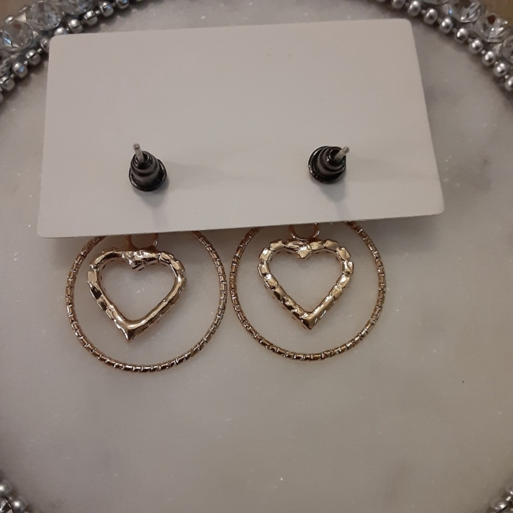 Crystal Rhinestone Heart & Pearl Chain Dangle Drop Earrings Love Valentine New - Picture 7 of 7